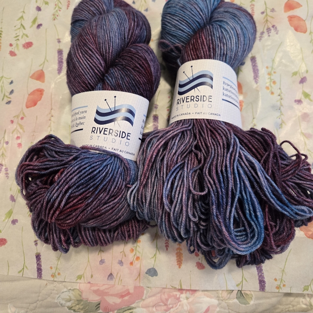 2 skeins of indie-dyed fingering weight merino sock yarn